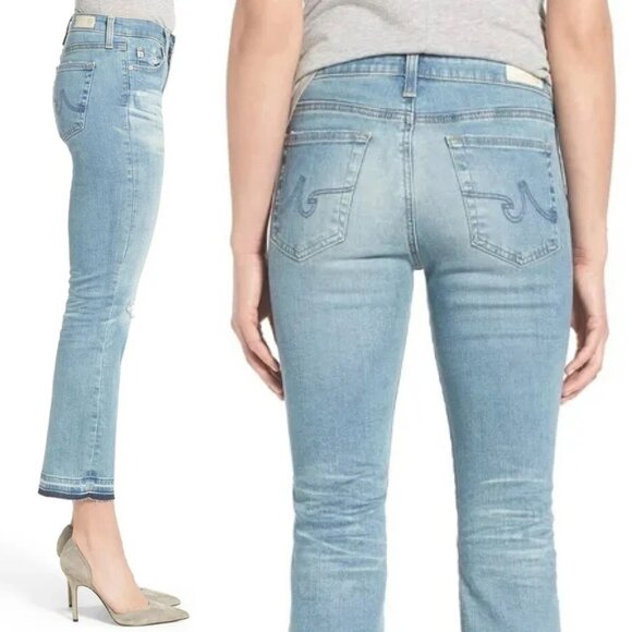 AG Adriano Goldschmied Jodi Crop High Rise Slim Flared Jeans 26 Distressed $245 - Picture 4 of 16